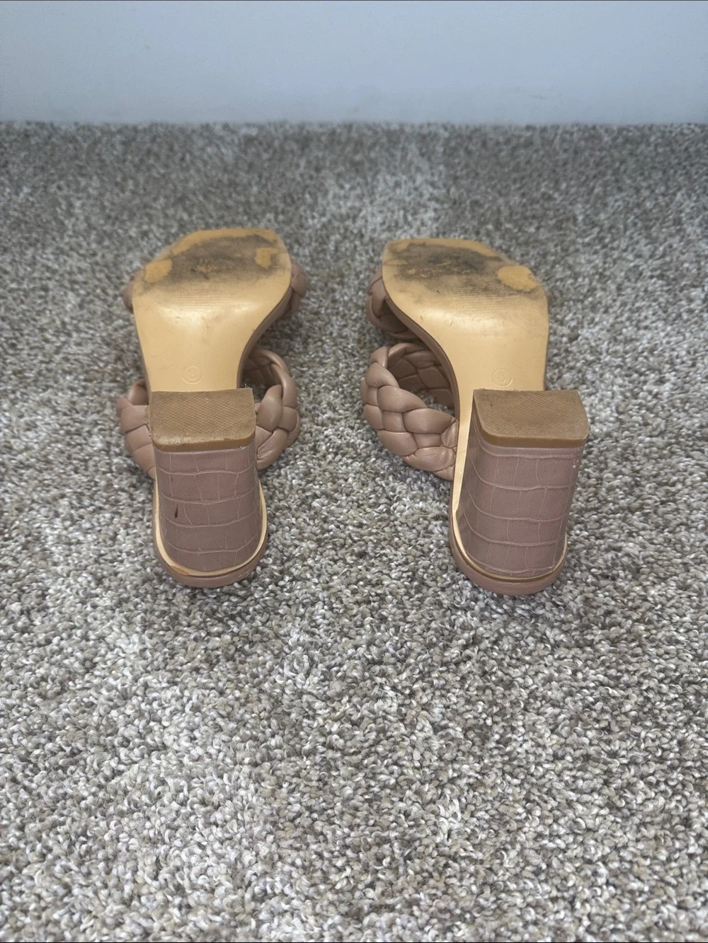 Braided Double-Strap Tan Heeled Sandals